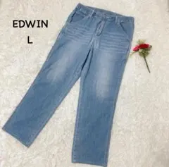 【エドウィン】L デニムパンツ　ハイウエスト　ケミカルウォッシュ　コットン