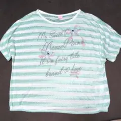 160★メゾピアノ★リボンモチーフ！ロゴプリントボーダーＴシャツ★