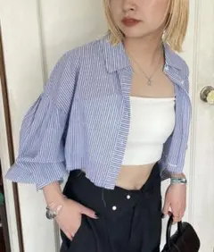 【即日発送】シアーシャツ　ワイシャツ　ストライプ　サックスブルー