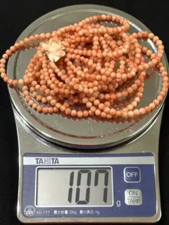 107g！！ピンク珊瑚4連　バラ彫刻　ロングネックレス 約80cm P.7