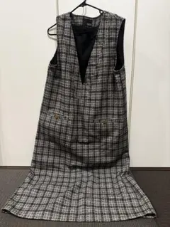 チェック柄ノースリーブロングワンピース