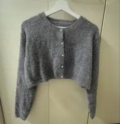 GRLラメシャギーニットショート丈カーディガン チャコール