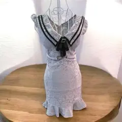 ⑧新品☆ グレーモノトーンレースタイトドレス