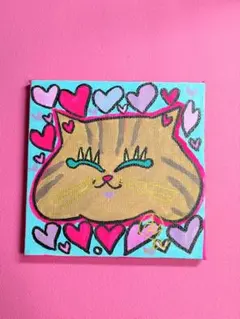 ハートいっぱい黒猫さん】ミニキャンバス 絵画 イラスト 猫絵 猫