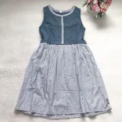 M.M.O ノースリーブワンピース レース切り替え フレア ストライプ柄 可愛い