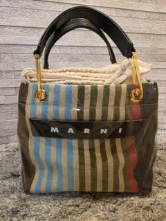 MARNI マルチカラーGLOSSY GRIP ストライプ PVC ハンドバッグ MARNI◇ハンドバッグ/PVC/マルチカラー/ストライプ//