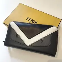 希少 フェンディ 長財布 モンスター バグズアイ ラウンドファスナー 黒 グレー