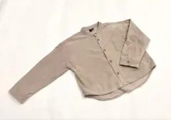 コーデュロイ　ノーカラー　長袖シャツ　ベージュ