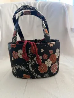 和装用バッグ 黒地 花柄　振り袖にも