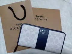COACH 長財布 ホワイト ネイビー　チョーク×ミッドナイト