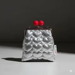 がま口ポーチ　シルバーメタリック　ハート