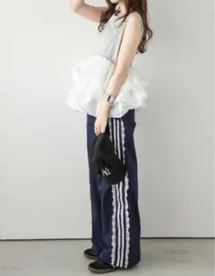 AMELY サイドライン トラックパンツ ネイビー スポーティ レースのサムネイル