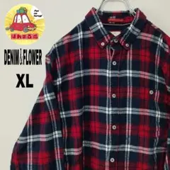 usa古着 DENIM＆FLOWER ネルシャツ　XL  ネイビーレッドチェック