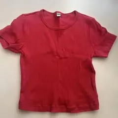 UNIQLO レディース リブ クルーネック 半袖 Tシャツ レッド M ミニ丈