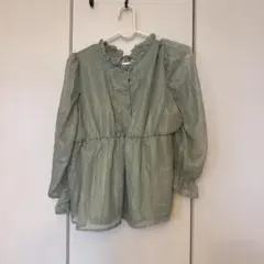 Heatherフリル襟リボン付き長袖ブラウス F グリーン