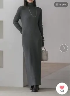 NOBLE チャコールグレー タートルネック ロングワンピース 36