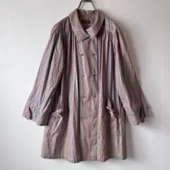 ビンテージ 70~80s ロングコート コットン 綿 ストライプ レトロ ピンク