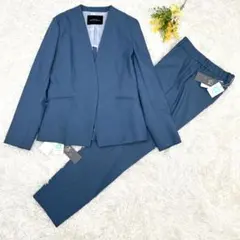 新品　グリーンレーベルリラクシング　ノーカラーパンツセットアップ　手洗可　S