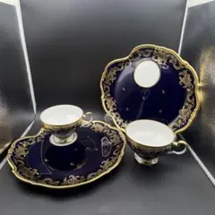 初期オールドノリタケ メープルリーフ印 金盛上藍線帯華装飾紋カップ