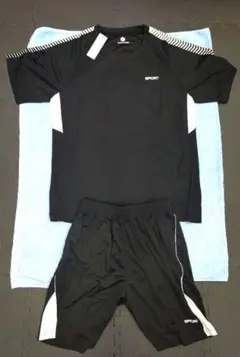スポーツウェア上下セット 2XLサイズ ブラック 半袖半ズボン