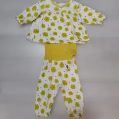 花柄ベビーパジャマ 上下セット　黄色