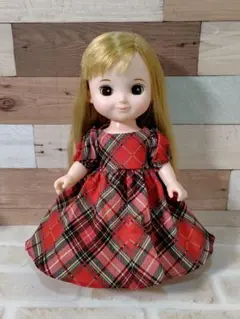 メルちゃん♡ソランちゃん♡パフスリーブワンピース♡赤のチェック柄