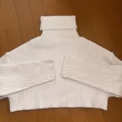 リブ編みホワイトハイネックセーター F