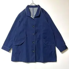 ネイビー ステンカラーコート 裏チェック Crocodile 秋物 M〜L 相当