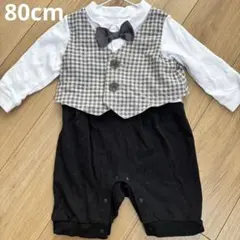 チェック柄ベスト付きロンパース　オケージョン　綿100%