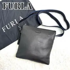FURLA フルラ レザー 斜め掛け ショルダーバッグ シボ革 ロゴ 黒