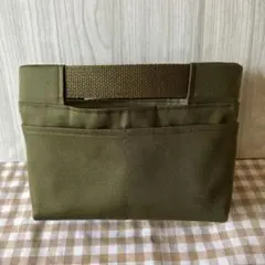 ハンドメイド　バックインバック（S）　小さめバックインバック　カーキ　無地
