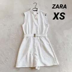 【ザラ】オールインワン ショートパンツ (XS) 白 ノースリーブ ハイネック