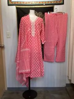サマーセール クルタ、パンツ、ショール(3点セット)