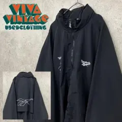 レア90s【古着】リーボック 両面刺繍ナイロンジャケット ブラック メンズXL