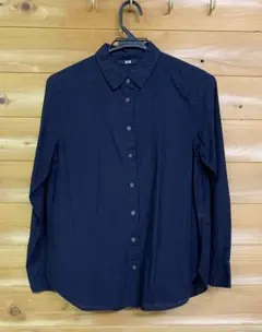 美品ユニクロ＊コットン長袖シャツ濃紺