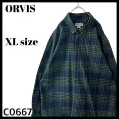 ORVIS オービス チェック柄 長袖シャツ ボタンダウンシャツ XL 緑紺