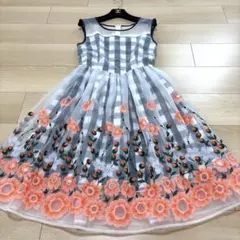 極美品✨チェスティ ギンガムチェック 花柄刺繍 ノースリーブワンピース M 春夏