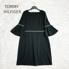 美品★TOMMY HILFIGER★袖フレア 7分袖ワンピース ブラック L相当