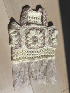 犬用 ハンドメイド ニットドレス レース付き
