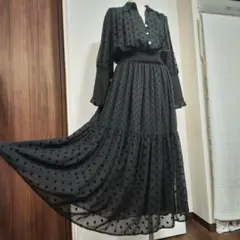 美品✨『ZARA』ザラ ドット 水玉 シアー ティアード マキシ ワンピース Ｌ