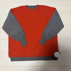 オレンジ/グレー 長袖ニット Lサイズ