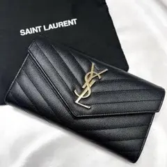 サンローラン 長財布 キャビアスキン YSL カサンドラ 黒 ブラック 2794