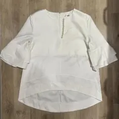 I.GMiss ホワイト五分袖ブラウス パールボタン付き