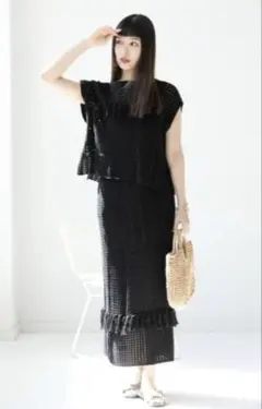 fifth「星玲奈レコメンド】クロシェ編みサマーニットセットアップ　ブラック M