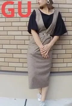 GU ジーユー チェック ワンピース ジャンパードレス XL ユニクロ