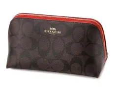 COACH コーチ 化粧ポーチ ブラウン×レッド (ピンク)