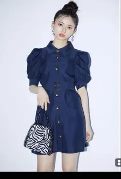 【値下げ】ウエストベルト付きフロントボタンシャツワンピース