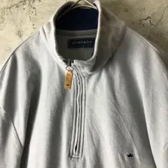 A1257古着　ハーフジップ　グレー　ワンポイント　90s Y2K