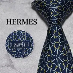 HERMES エルメス ネイビー 総柄 ネクタイのサムネイル