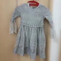 ブルーグレー レース　パール　刺繍　 ドレス 110cm